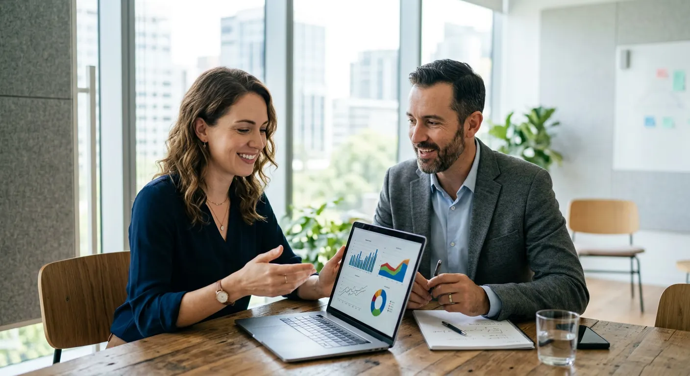 Business owners discussing their website results